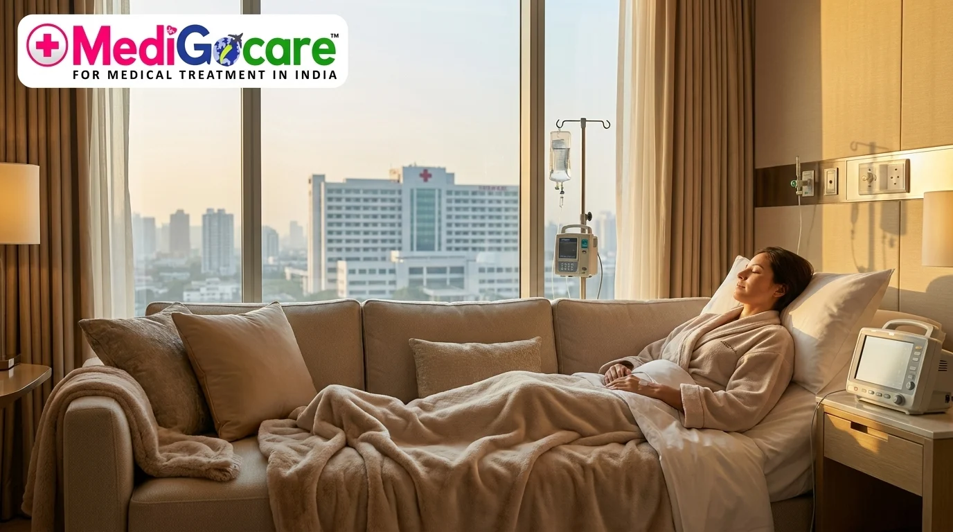 International patient recovering at hotel in India after amygdalotomy surgery — Medigocare post-operative care programme
