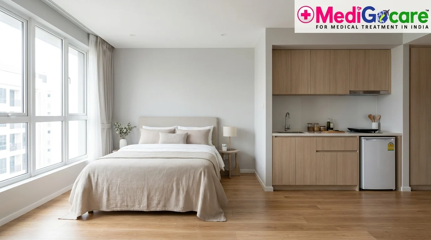 The Complete Medical Travel Guide: How to Come to India for Amygdalotomy Surgery with Medigocare 4 Comfortable serviced apartment accommodation in Gurgaon near hospital for international medical tourists recovering from amygdalotomy surgery India