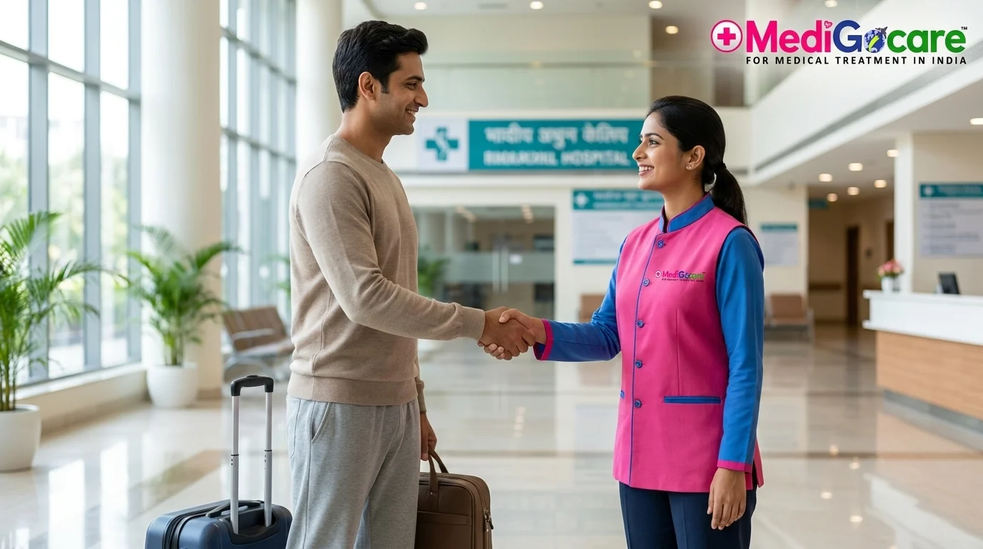 The Complete Medical Travel Guide: How to Come to India for Amygdalotomy Surgery with Medigocare 1 International patient being received at Delhi airport by Medigocare coordinator before amygdalotomy surgery in India