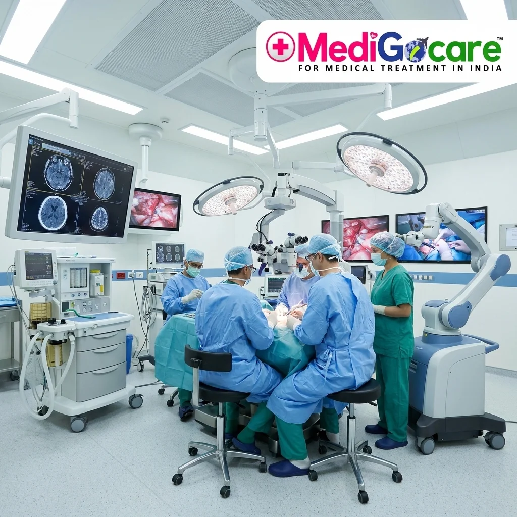 JCI-accredited neurosurgery operating room at a top hospital in Gurgaon, India, where Medigocare facilitates amygdalotomy surgery
