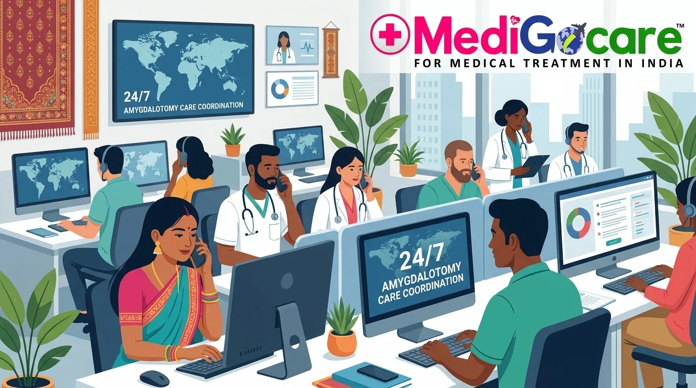 Medigocare international patient support team India — 24/7 care coordination for amygdalotomy surgery patients