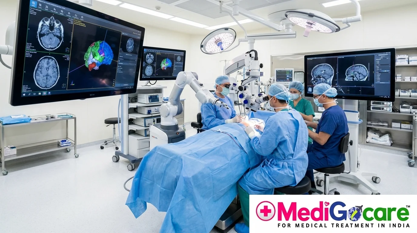 Medigocare partner hospital neurosurgery operating theatre India — advanced neuro-navigation system for amygdalotomy and DBS surgery 2025