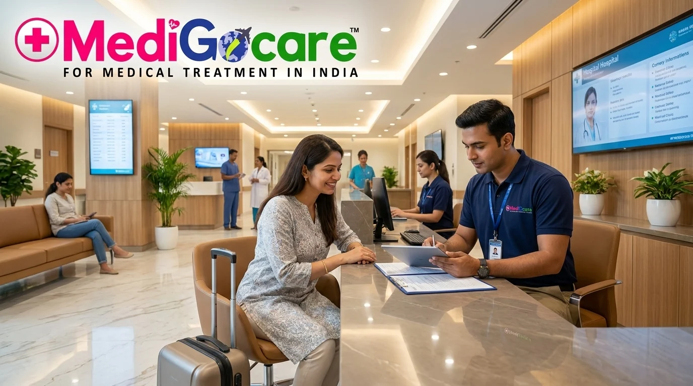 The Complete Medical Travel Guide: How to Come to India for Amygdalotomy Surgery with Medigocare 3 International patient completing hospital registration at Gurgaon neurosurgery hospital with Medigocare medical coordinator assistance