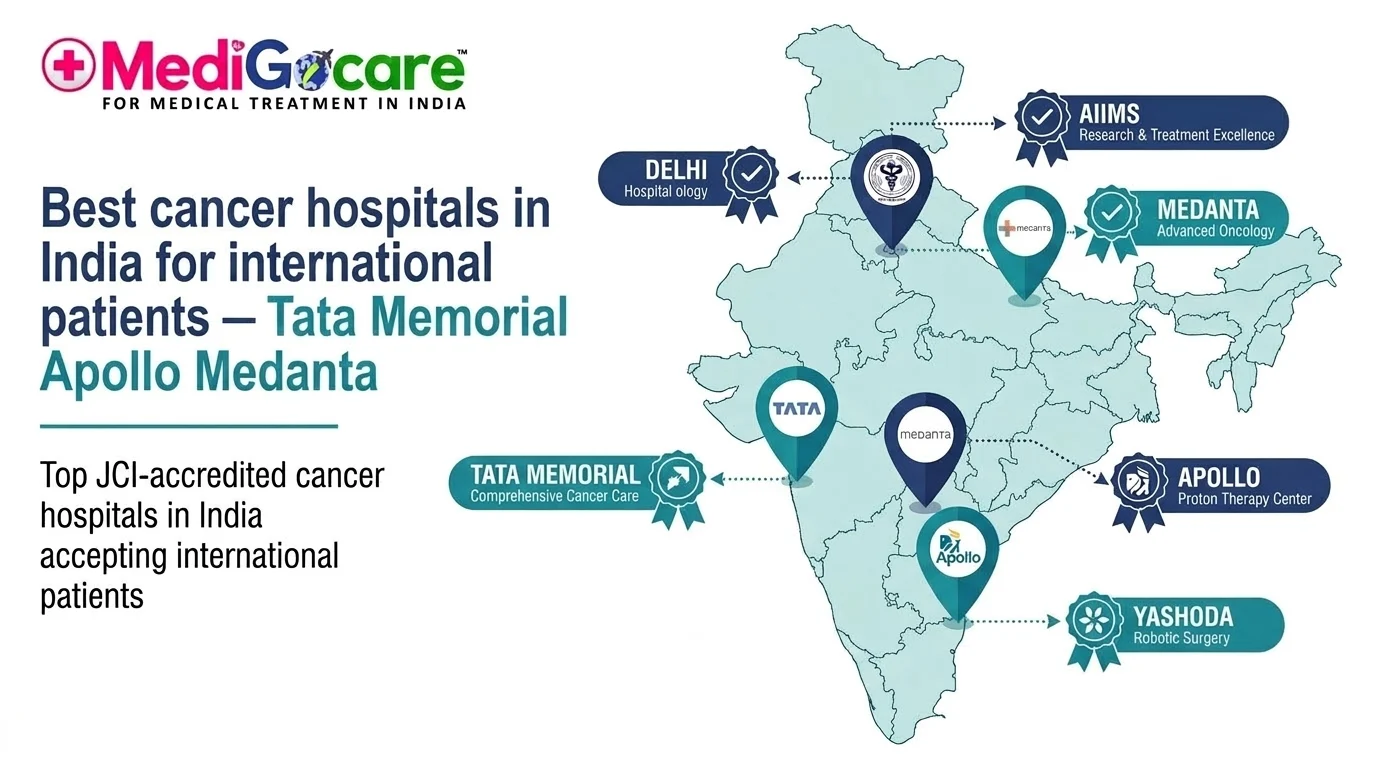 Top JCI-accredited cancer hospitals in India accepting international patients Best cancer hospitals in India for international patients — Tata Memorial Apollo Medanta