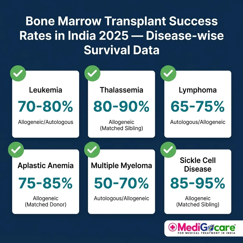 Bone marrow transplant success rates India by disease — leukemia thalassemia lymphoma