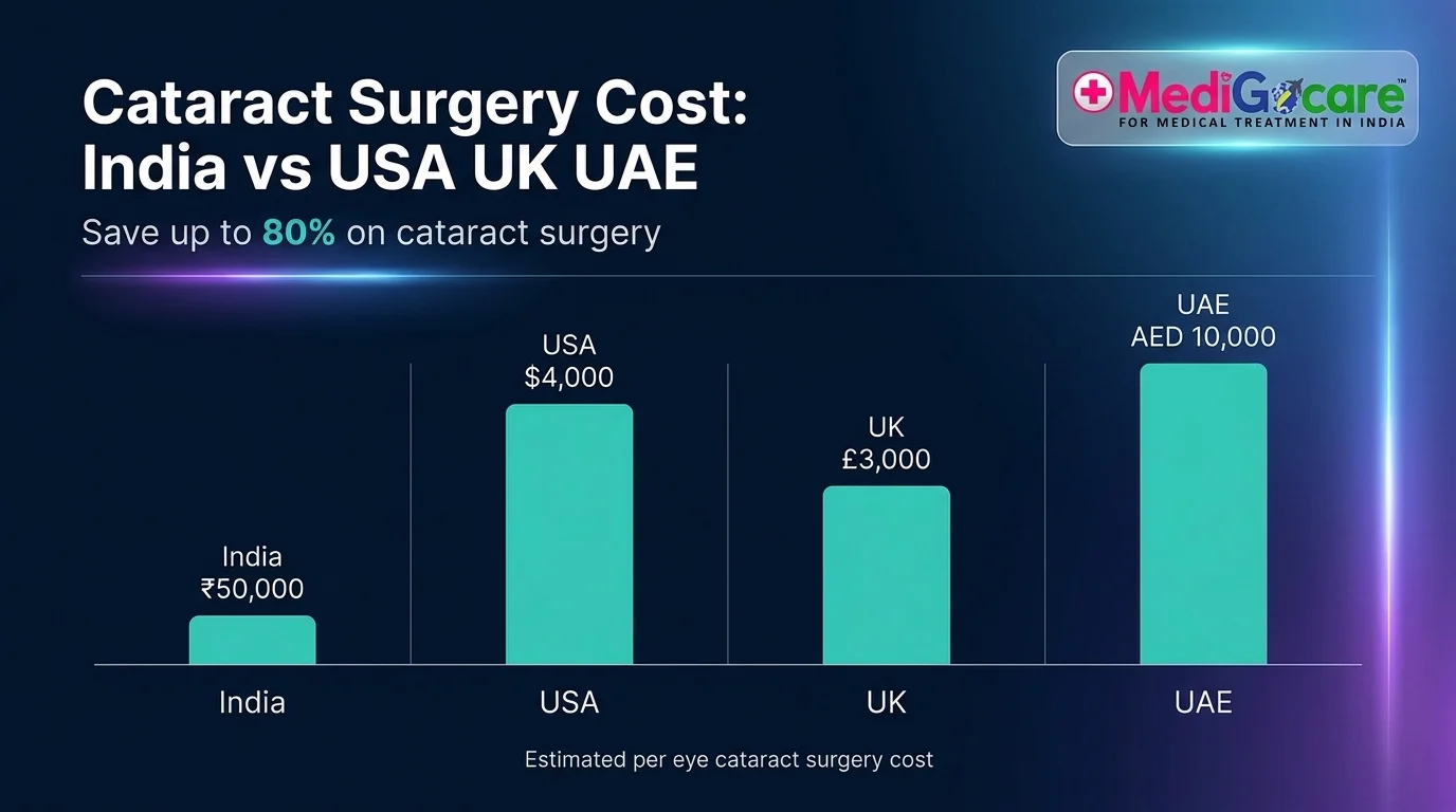 Cataract surgery cost India vs USA UK UAE comparison