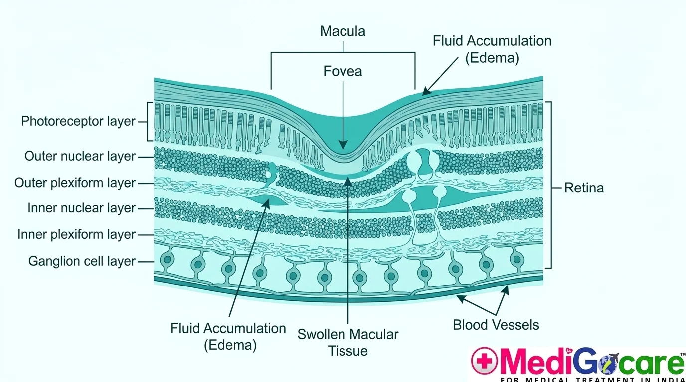 Diabetic macular edema diagram fluid swelling the macula causing central blurred vision