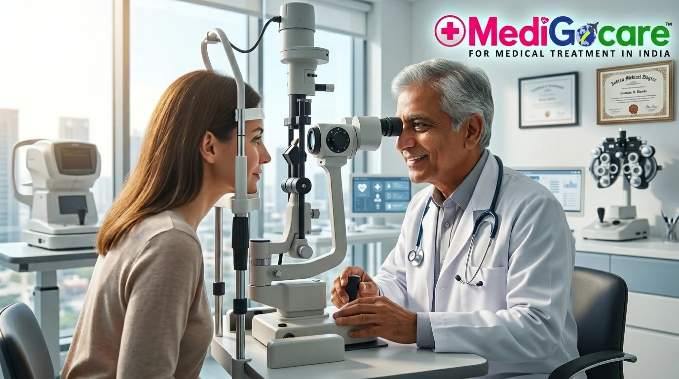 International patient consulting an eye surgeon in India at a JCI-accredited hospital