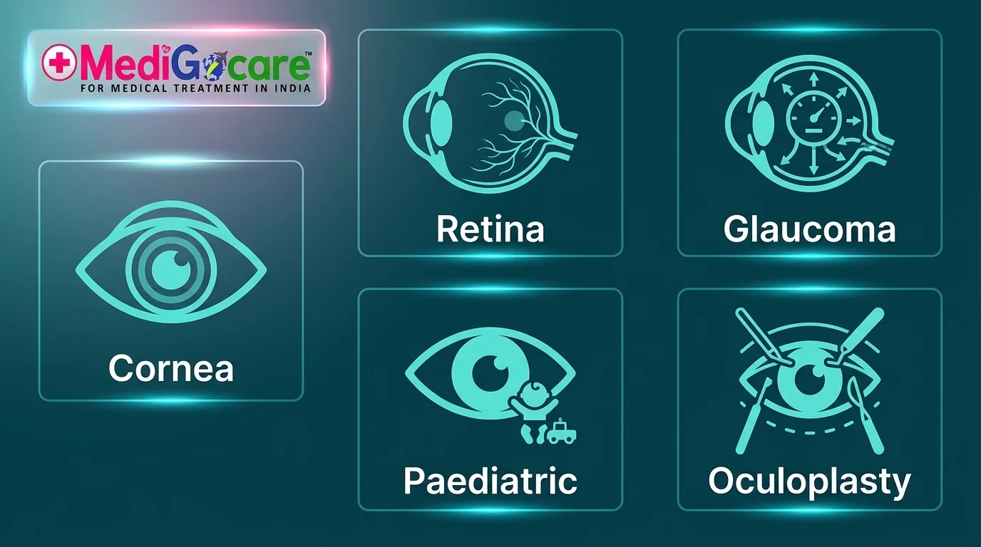 Eye hospital sub-specialty units India cornea retina glaucoma paediatric oculoplasty