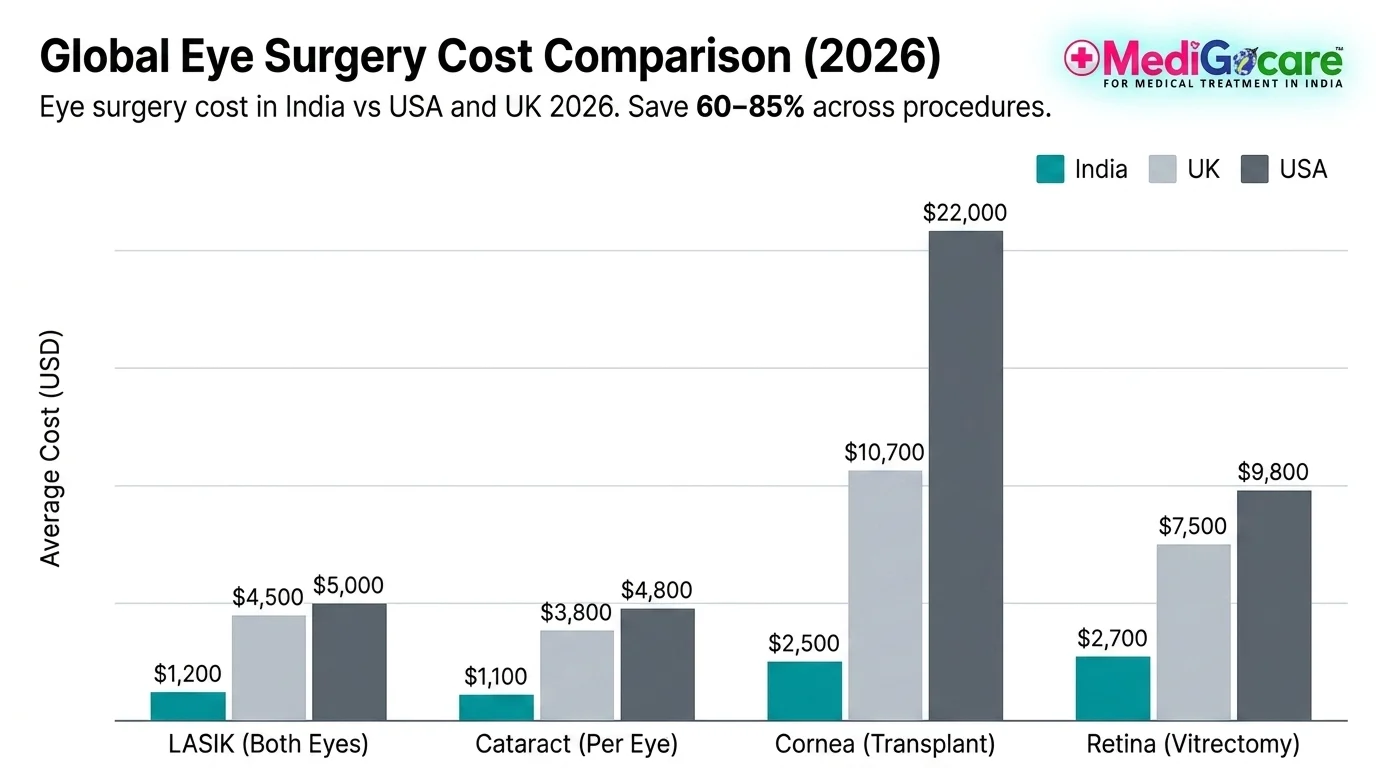Eye surgery cost in India vs USA and UK 2026 chart