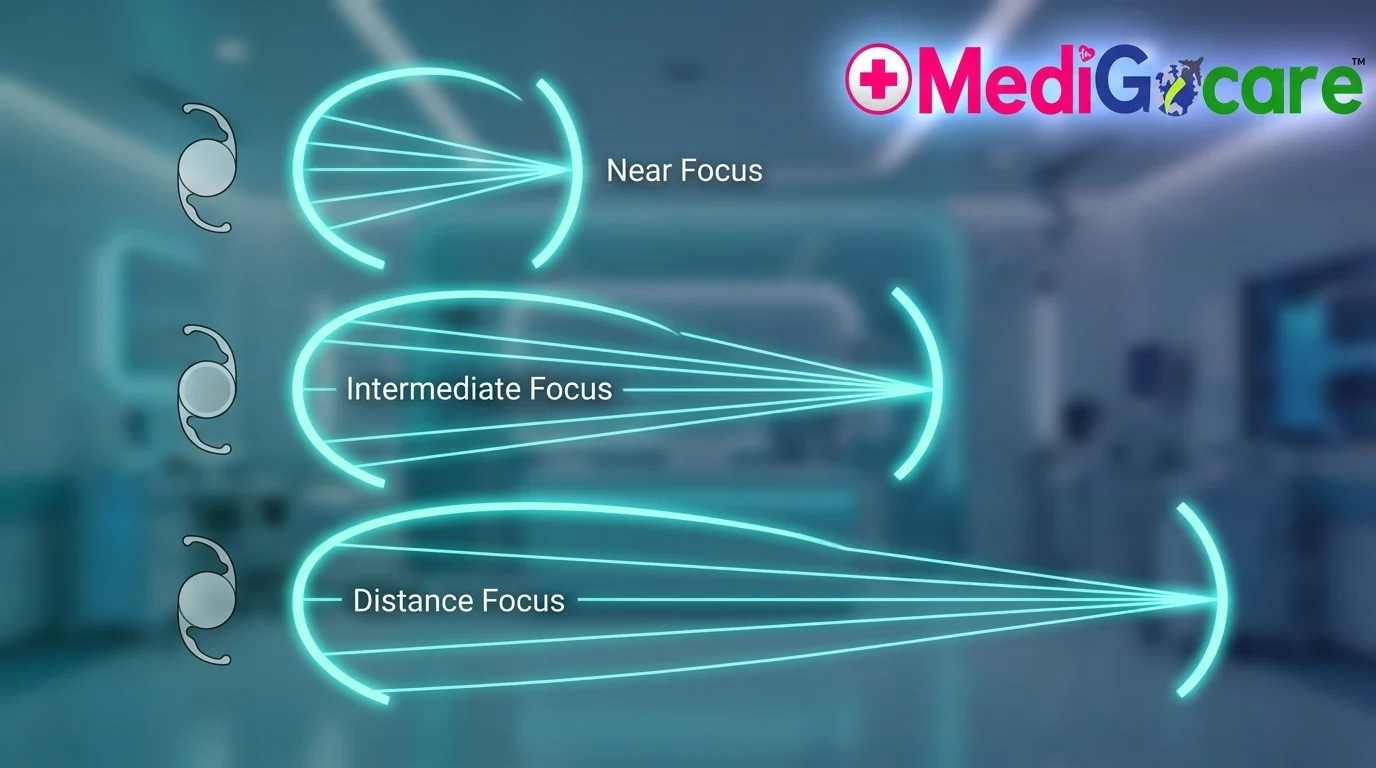 IOL focal distance diagram near intermediate distance