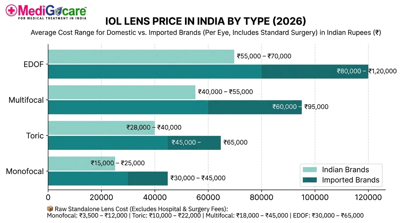 IOL lens price in India by type 2026 chart