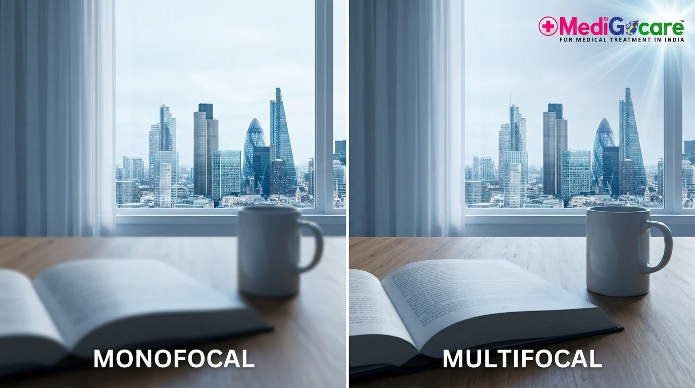 Monofocal vs multifocal IOL vision comparison near and far vision simulation