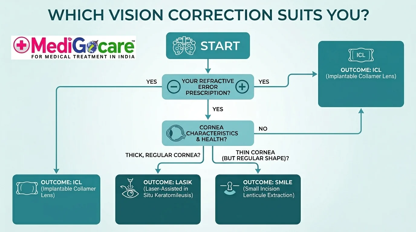 Which vision correction suits you LASIK SMILE ICL decision guide by prescription and corneal thickness