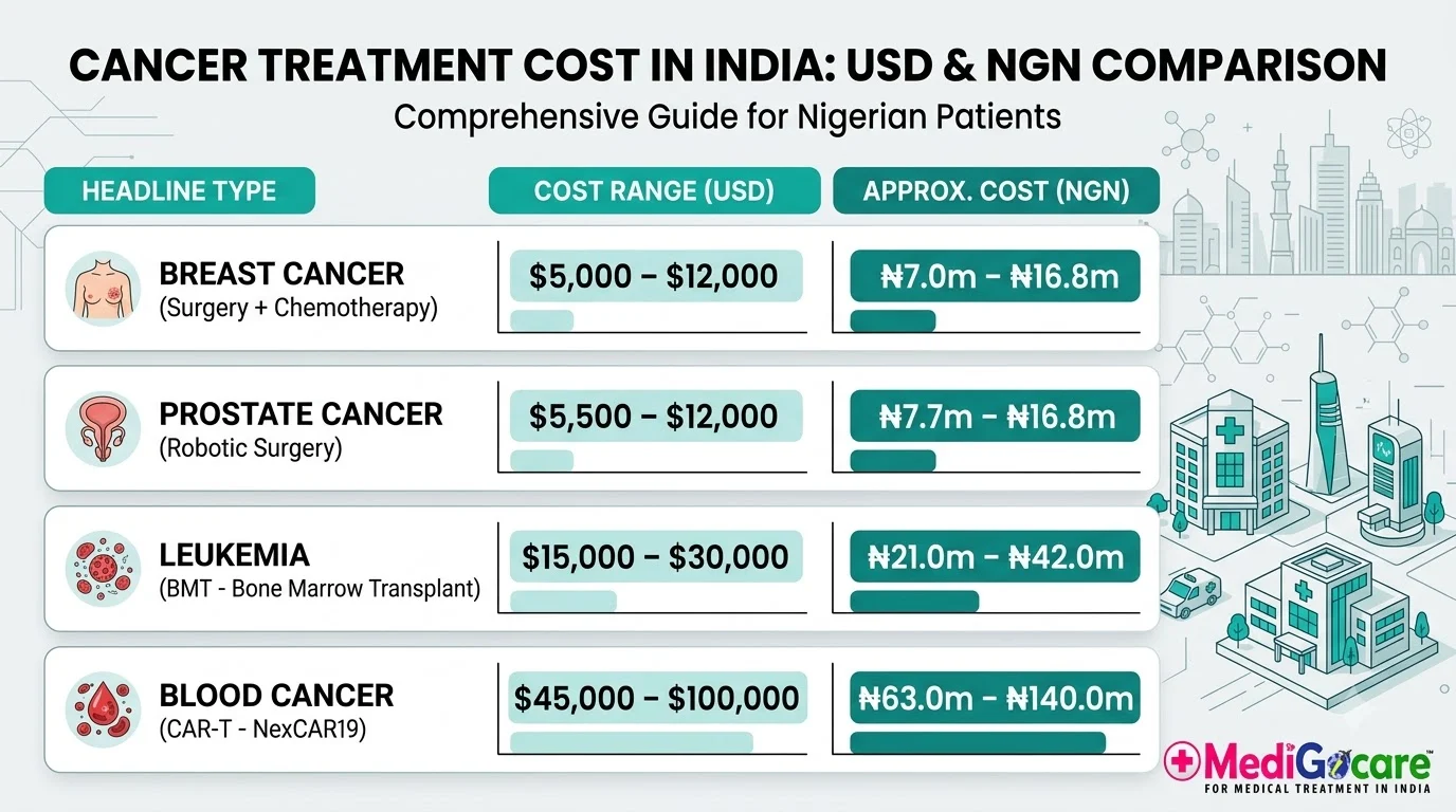 Cancer Treatment in India for Nigerian Patients 2 Cancer treatment cost in India for Nigerian patients — naira and dollar comparison chart