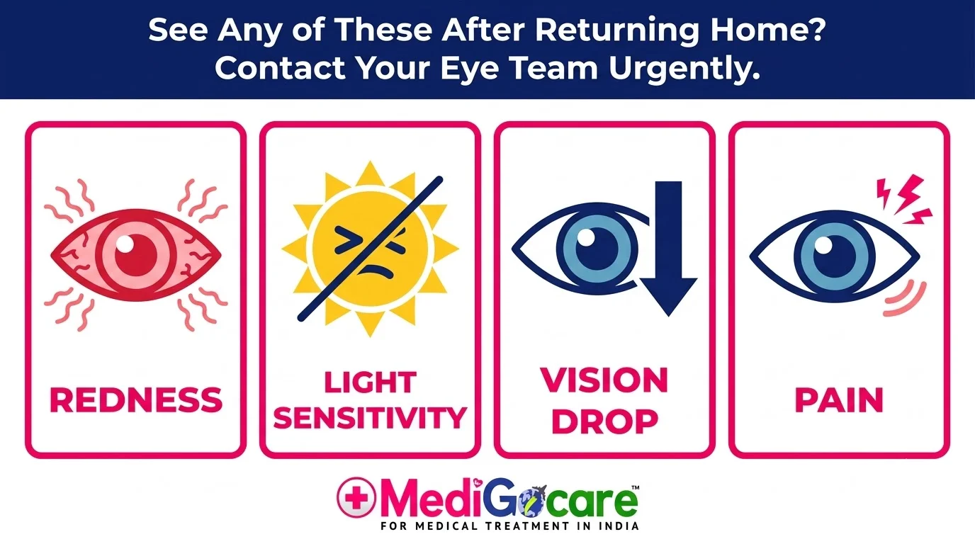 Corneal Transplant & Advanced Eye Care in India for African Patients 7 Corneal graft rejection warning signs: redness, light sensitivity, vision changes, pain